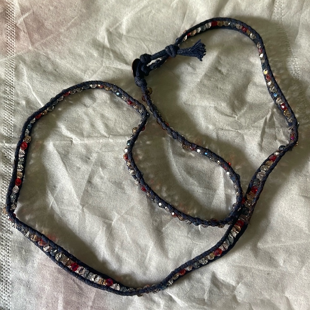 Vtg Faceted Crystal Blue Rope Boho Necklace (26in) - Picture 1 of 3